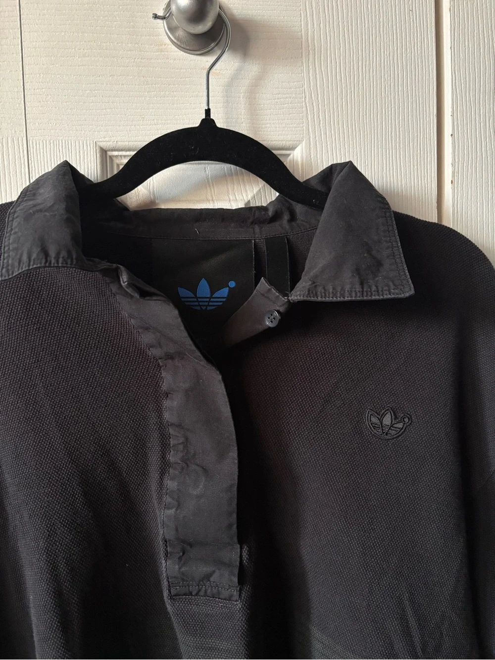 adidas Black Short-Sleeve Polo Rugby Shirt